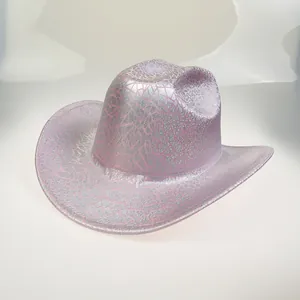 Detail of pink and silver holographic glitter texture on western cowboy hat brim