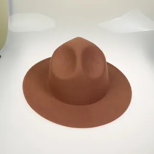 Classic dark brown wide brim fedora hat in soft wool felt with a teardrop crown