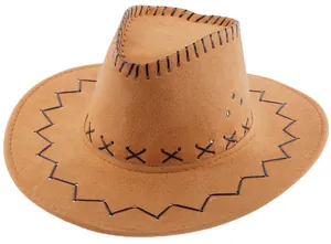 Detailed view of western cowboy hat with cross-stitched crown and metallic eyelets