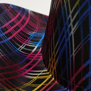 Close-up of rainbow laser pattern on black party hat fabric with high-quality stitching