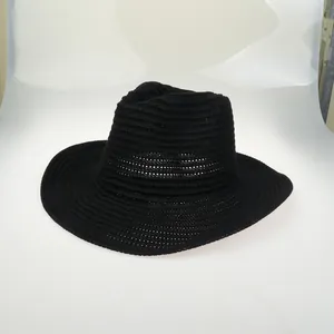 Women Wide Brim Woven Fedora Sun Hat Breathable Polyester Western Cowboy Hat For Summer Beach Outdoor Travel Fashion Jazz Hat