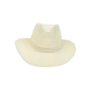 Classic cream woven fedora cowboy hat with a stylish wide brim and knit texture design