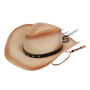 Detalle del tejido del sombrero de paja con remaches de estrella y barbilla trenzada