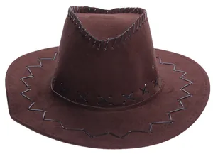 Detailed close-up of heavy contrast stitching and suede texture on western cowboy hat