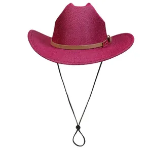 Chapeau de cowboy rose scintillant avec cordon réglable pour costume de fête