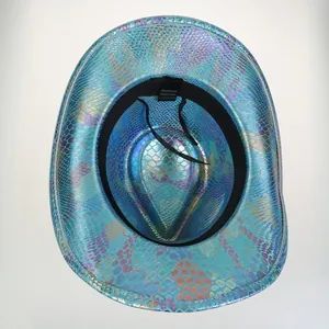 Detail view of colorful stripe party hat with metallic texture and adjustable inner band