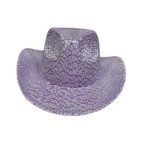 Western cowboy hat with metallic silver base and purple holographic crackle pattern