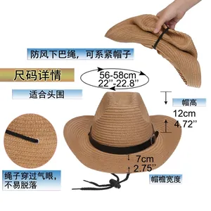 Detaillierte Größentabelle für faltbaren Stroh-Cowboyhut mit Maßen und Faltanleitungen