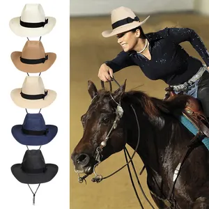 Fünf Farben gewebter Stroh-Cowboyhüte mit verstellbarem Kinnriemen für den Sonnenschutz