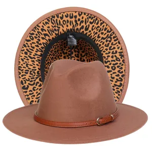 Cappello Fedora Unisex Con Fodera Leopardata Cappello Jazz In Cotone Poliestere A Tesa Larga Con Fascia Decorativa Per Autunno Inverno
