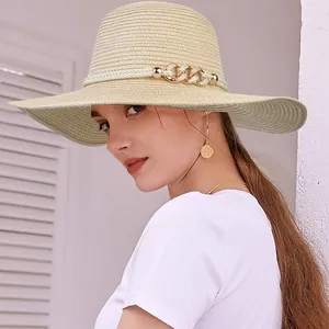 Women Elegant Large Brim Straw Hat Sun Protection Beach Hat With Decorative Ribbon Bow For Summer Vacation Holiday Travel