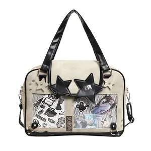 Japanese style ita bag with clear window, PU leather stars and fashion label detail
