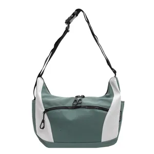 Large capacity green and white color-block crossbody shoulder bag with adjustable strap