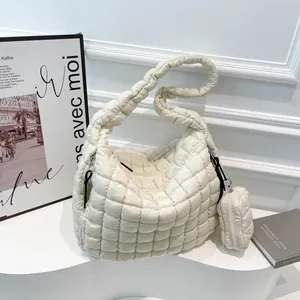 Women Quilted Puffy Shoulder Bag Nylon Large Capacity Cloud Tote With Coin Purse Casual Fashion Trendy Handbag