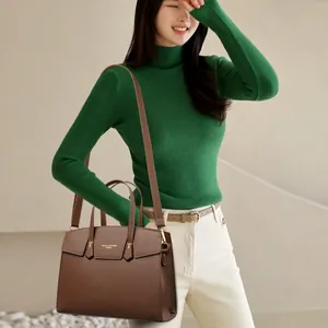 Sac à main en cuir marron grainé avec poignée et bandoulière réglable pour femmes