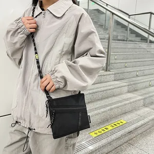 Casual Fashion Nylon Waterproof Crossbody Bag Color Block Chest Bag With Mesh Pocket And Woven Rope Strap For Men Women