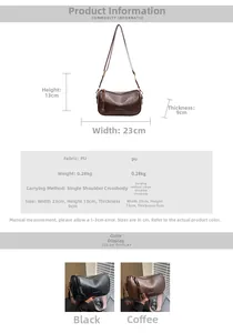 Size chart and technical specifications for the vintage PU leather crossbody pillow bag