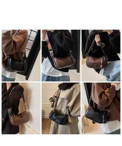 Detailed model views showing retro crossbody pillow bag with jacquard shoulder strap