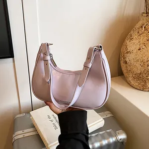 Women French Retro PU Leather Underarm Bag Solid Color Minimalist Shoulder Bag With Removable Pearl Character Pendant Fashion Hobo Bag