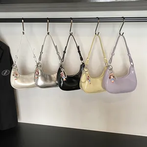 Chic solid color faux leather hobo bags in multiple colors with pearl doll charms