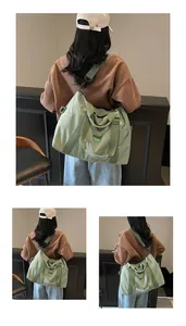 Detailed views of light green travel bag showing wide straps and versatile carrying modes