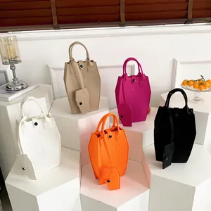 Fashionable coffin-shaped felt tote bag set with matching small pouch in 5 colors