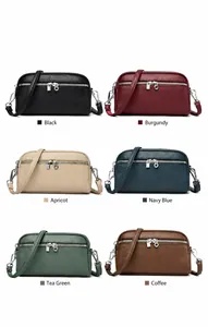 Plusieurs coloris de sacs bandoulière multicouches en cuir grainé avec fermetures argentées