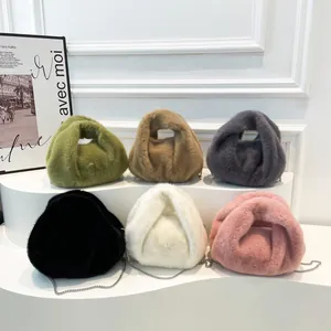 Soft faux fur bucket bags with chain straps in multiple colors for autumn and winter