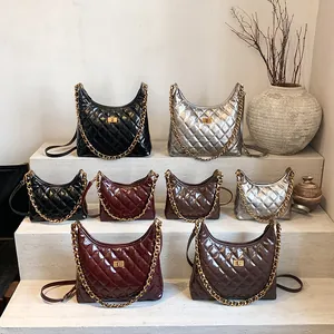 Modern quilted hobo shoulder bags with gold chain strap in multiple classic colors