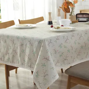 Ländlicher Stil Tischtuch Mit Blumendruck Und Spitzenkante Polyester Baumwolle Rechteckige Esstischabdeckung Haus Küche Deko