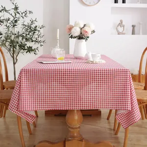 Nappe rectangulaire minimaliste nordique à carreaux rouges et blancs en polyester-coton