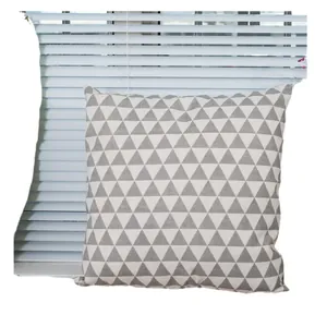 Minimalist cotton linen square pillow cover with grey and white geometric triangle patterns