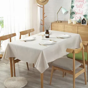 Minimalistische cremeweiße Leinentischdecke im nordischen Stil für rechteckige Tische