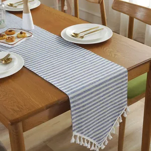 Striped Cotton Linen Table Runner With Tassels Nordic Minimalist Farmhouse Style Table Cover For Wedding Party Home Decor