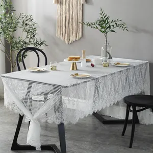 Nordic white eyelash lace tablecloth with floral texture and elegant scalloped edges