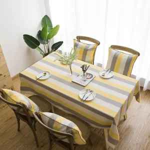 Nordic Waterproof Polyester Striped Tablecloth Modern Minimalist Grey White Striped Rectangular Dining Table Cover Decor