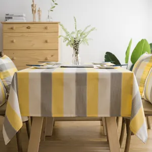 Modern Nordic striped waterproof tablecloth in yellow and grey for dining tables