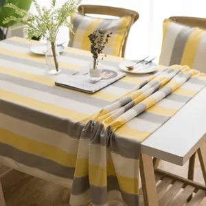 Modern Nordic striped waterproof tablecloth with yellow and gray lines for dining tables