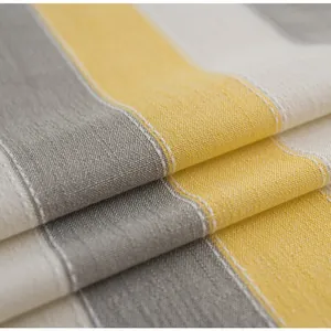 Modern Nordic striped waterproof tablecloth with yellow and grey lines in fabric texture
