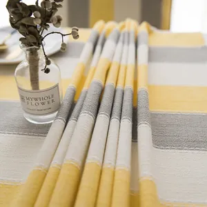 Modern Nordic striped waterproof tablecloth with yellow and gray lines for dining decor