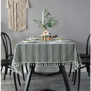 Bohemian striped tablecloth with fringe tassels and geometric patterns for home dining