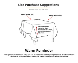 Size guide with measurement tips for Nordic striped waterproof tablecloth selection