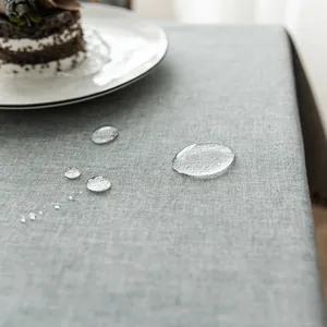 Waterdicht grijs tafelkleed met linnenlook en kant voor ronde en rechthoekige eettafels