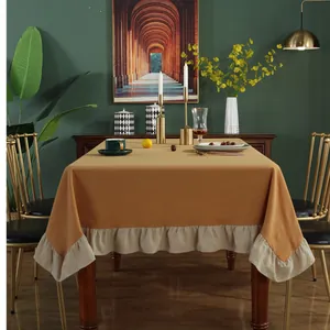 Europese vintage gewassen katoenen tafelkleed met decoratieve ruches langs de randen