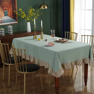Europese Vintage Gewassen Katoen Tafelkleed Met Roffelrand Gerimpeld Patchwork Rechthoek Rond Tafelkleed Voor Decoratie