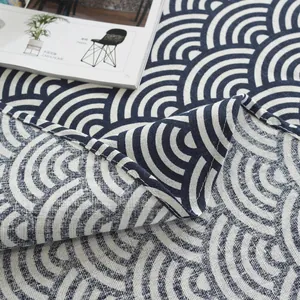Close-up of Seigaiha pattern cotton linen fabric with high quality hemmed edges