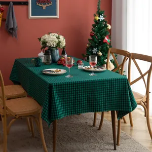 Rechthoekig katoen linnen tafelkleed met groene ruit voor kerst huisdecoratie