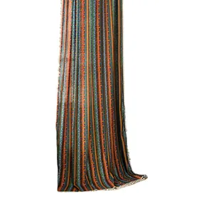 Bohemian bedroom curtain with colorful stripes and white tassel fringe for home decor
