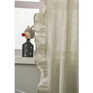Minimalist beige linen texture curtain with elegant ruffle edge for a soft home decor look