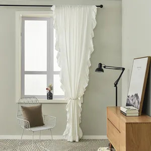 Nordic white ruffled semi-sheer curtain with elegant pleats for bedroom decor